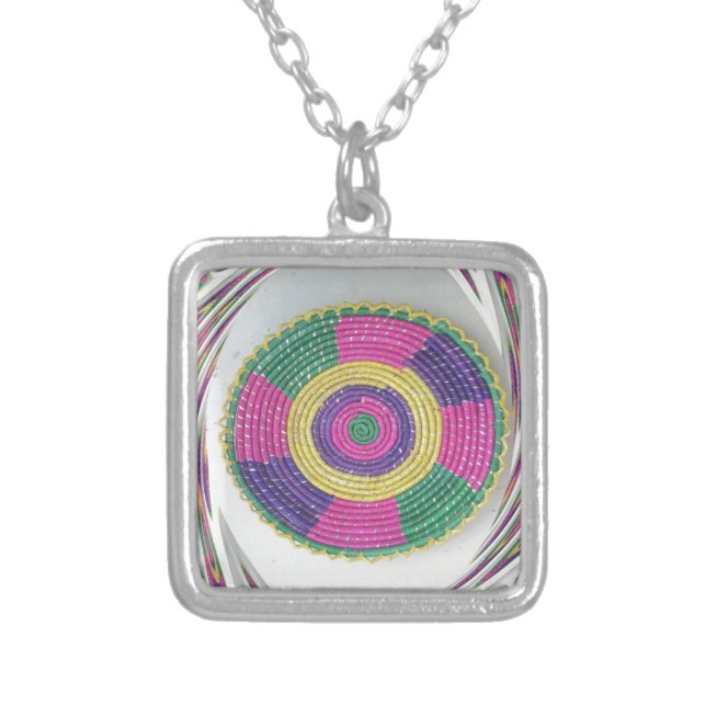 Woven Whirl Art Print Silver Plated Necklace (Front)