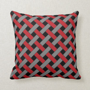 Woven/Wicker-look Pattern: Red, Gray and Black Throw Pillow