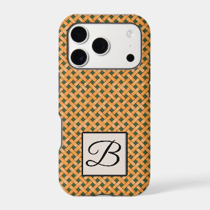 Woven Yellow Rattan on Custom Green with Monogram iPhone 17 Pro Case
