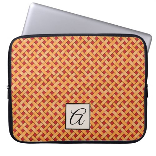 Woven Yellow Rattan on Custom Red with Monogram Laptop Sleeve