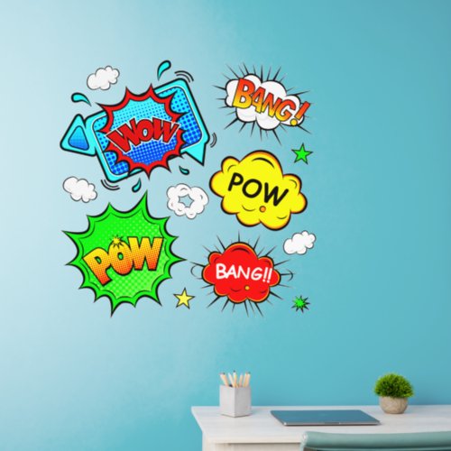 Wow Bang Pow Red Blue Green Yellow Pop Art  36 Wall Decal