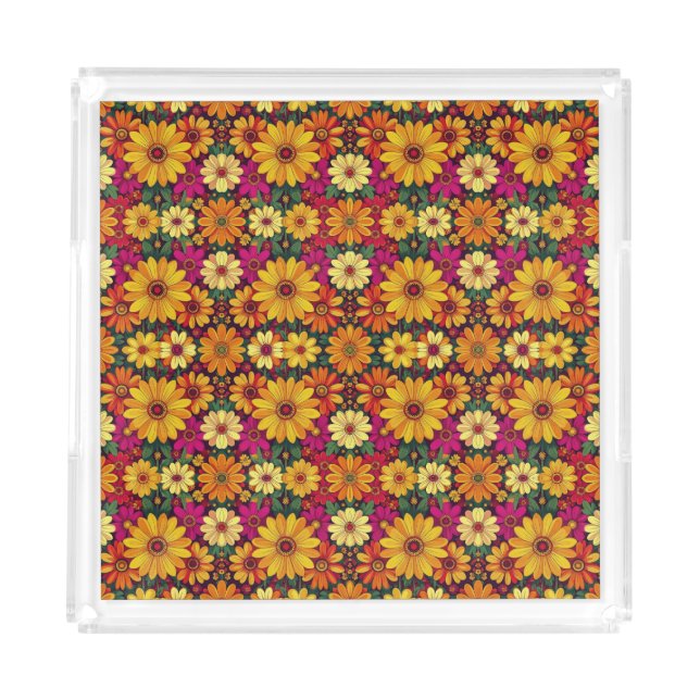Wow! Colorful and Bright floral pattern. Acrylic Tray (Front)