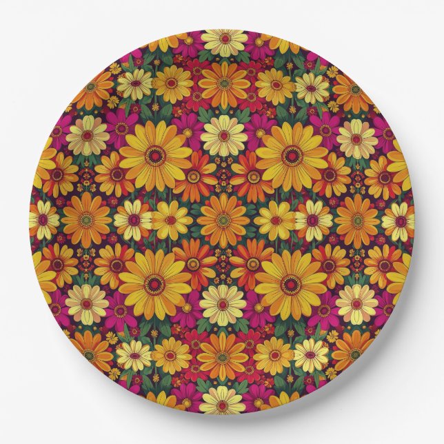 Wow! Colorful and Bright floral pattern. Paper Plates (Front)