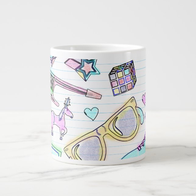Wow Eighties Coloring Book Doodle Fun Large Coffee Mug (Front)
