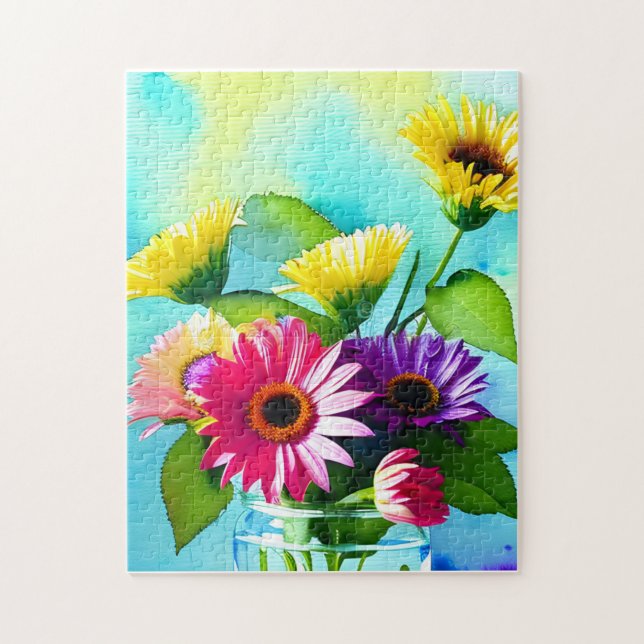 Wow Factor. Vase and Flowers. Vibrant colours Jigsaw Puzzle (Vertical)