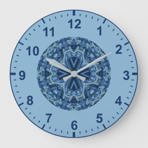 WOW Fractal Pattern Blue and Aqua  Large Clock