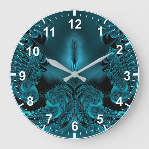  WOW Fractal Pattern Green and Black  Large Clock