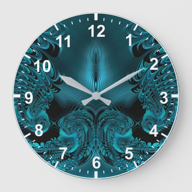 ~ WOW! Fractal Pattern Green and Black ~ Large Clock (Front)