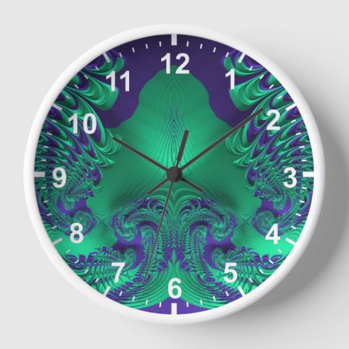 WOW Fractal Pattern Green and Purple  Clock