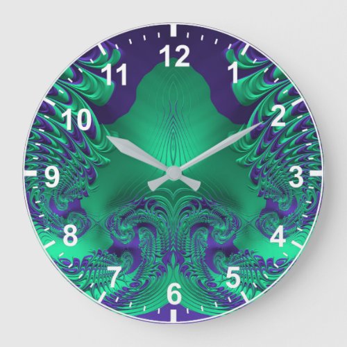 WOW Fractal Pattern Green and Purple  Large Clock