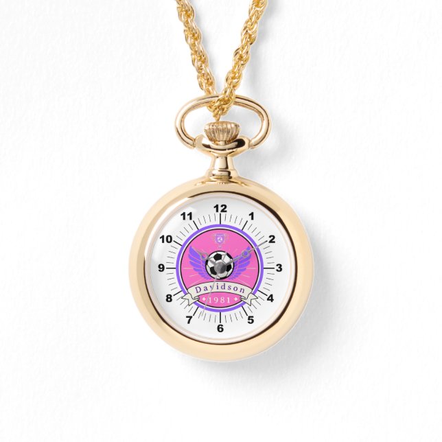 WOW! ⚽ Gold Soccer Necklace Watch – Custom Name (Front)