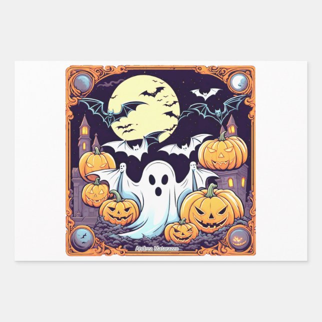 Wow Halloween Thrill Wrapping Paper Sheets (Front)