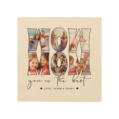 Wow Mom Quote Modern 6 Photo Collage White Wood Wall Art