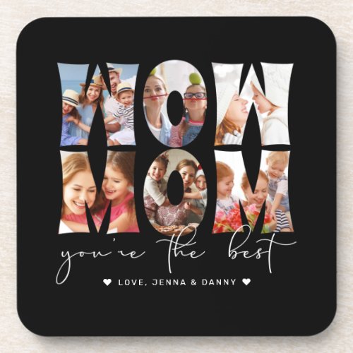 Wow Mom Quote Modern Black 6 Photo Collage Beverage Coaster