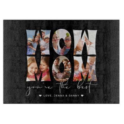Wow Mom Quote Modern Black 6 Photo Collage Cutting Board