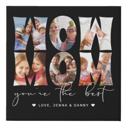 Wow Mom Quote Modern Black 6 Photo Collage Faux Canvas Print