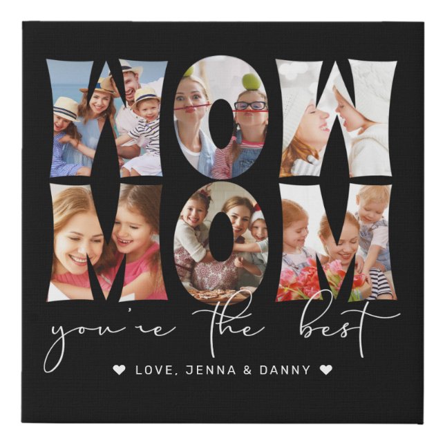 Wow Mom Quote Modern Black 6 Photo Collage Faux Canvas Print (Front)