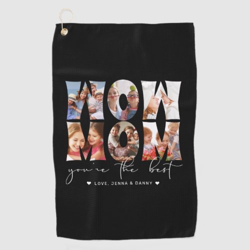 Wow Mom Quote Modern Black 6 Photo Collage Golf Towel