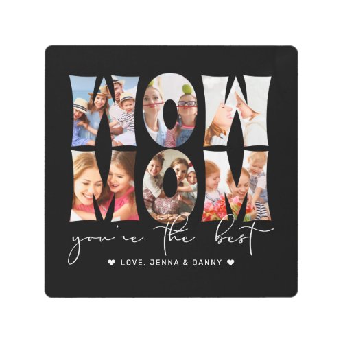 Wow Mom Quote Modern Black 6 Photo Collage Metal Print