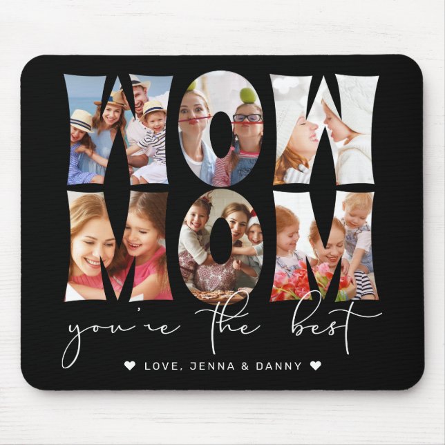 Wow Mom Quote Modern Black 6 Photo Collage Mouse Pad (Front)