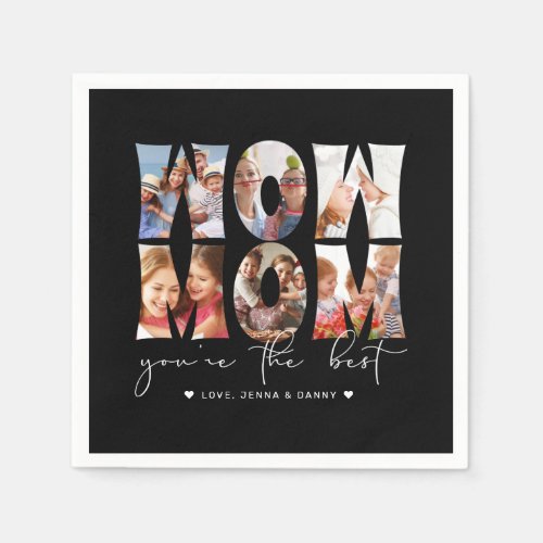 Wow Mom Quote Modern Black 6 Photo Collage Napkins