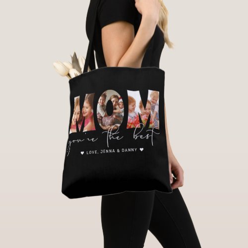 Wow Mom Quote Modern Black 6 Photo Collage Tote Ba