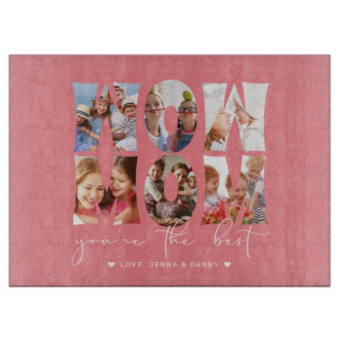 Wow Mom Quote Modern Coral Pink 6 Photo Collage Cutting Board