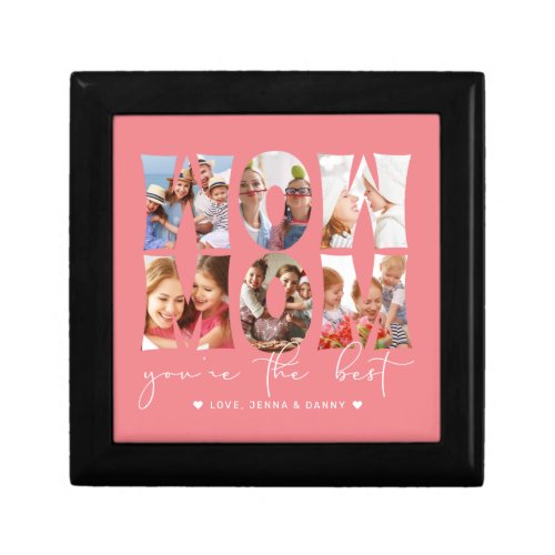 Wow Mom Quote Modern Coral Pink 6 Photo Collage Gift Box