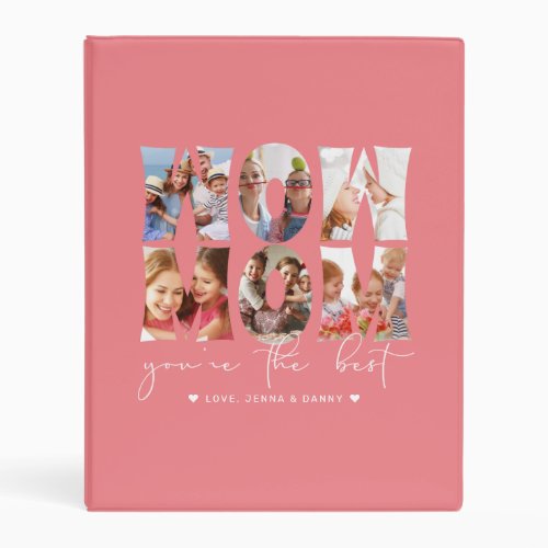 Wow Mom Quote Modern Coral Pink 6 Photo Collage Mini Binder