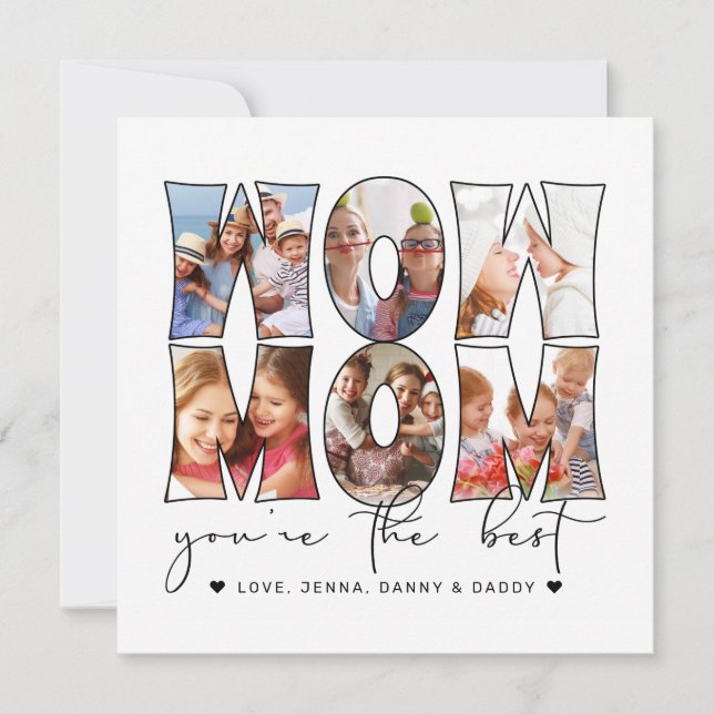 Wow Mom Quote Modern White 6 Photo Collage Holiday (Front)