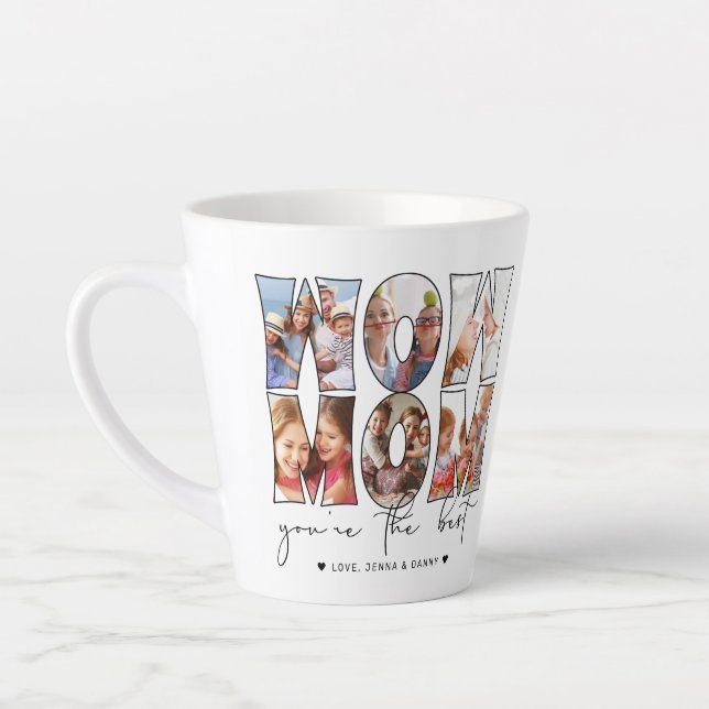 Wow Mom Quote Modern White 6 Photo Collage Latte Mug (Left)