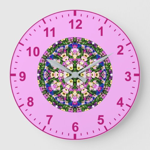 WOW Multicoloured Miniature Pansies Pink Large Clock