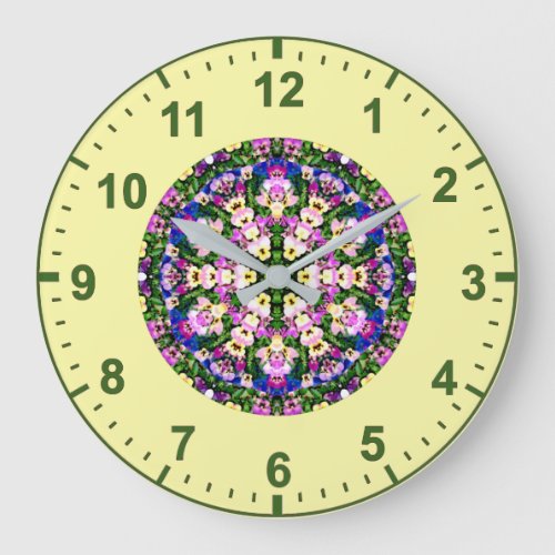 WOW Multicoloured Miniature Pansies Yellow  Large Clock