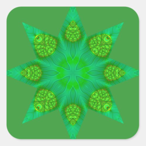 WOW Octagonal Green Star Fractal Design  Square Sticker