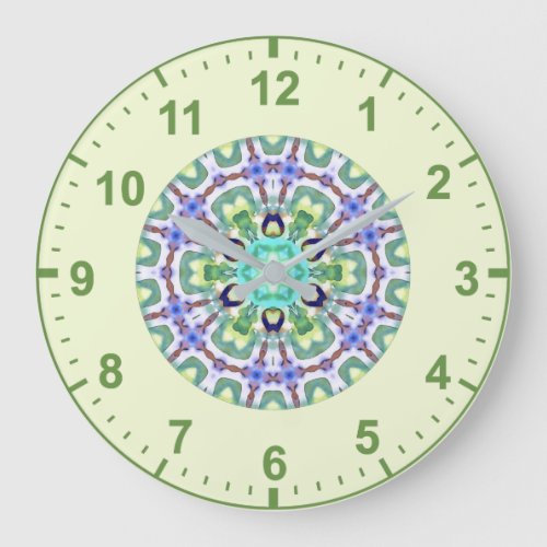 WOW Pattern Green Mauve Yellow White and Aqua  Large Clock