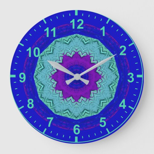 WOW Pattern Purple Blue Pink and Aqua  Large Clock