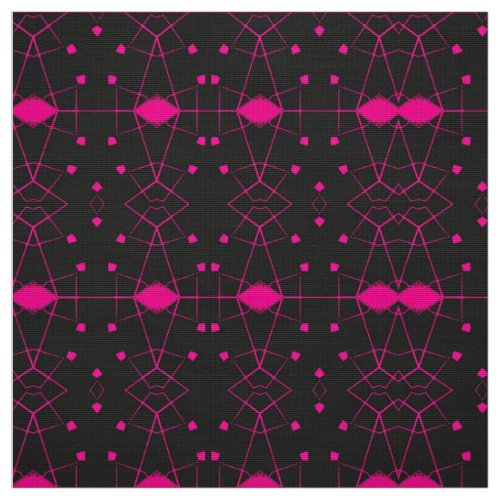 WOW Pink Geometric Design  Black Background  Fabric