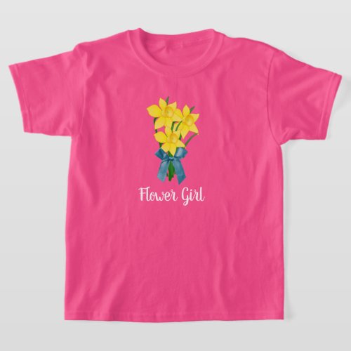 Wow Pink with Yellow Daffodils Flower Girl  T_Shirt