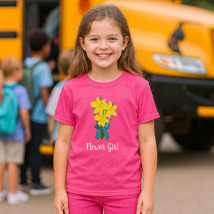 Wow Pink with Yellow Daffodils Flower Girl T-Shirt