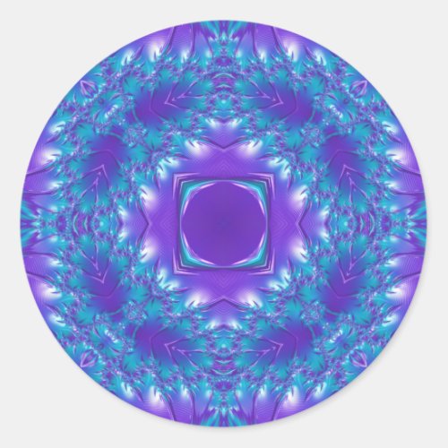 WOW PRETTY 3D Aqua Purple and White  Classic Round Sticker