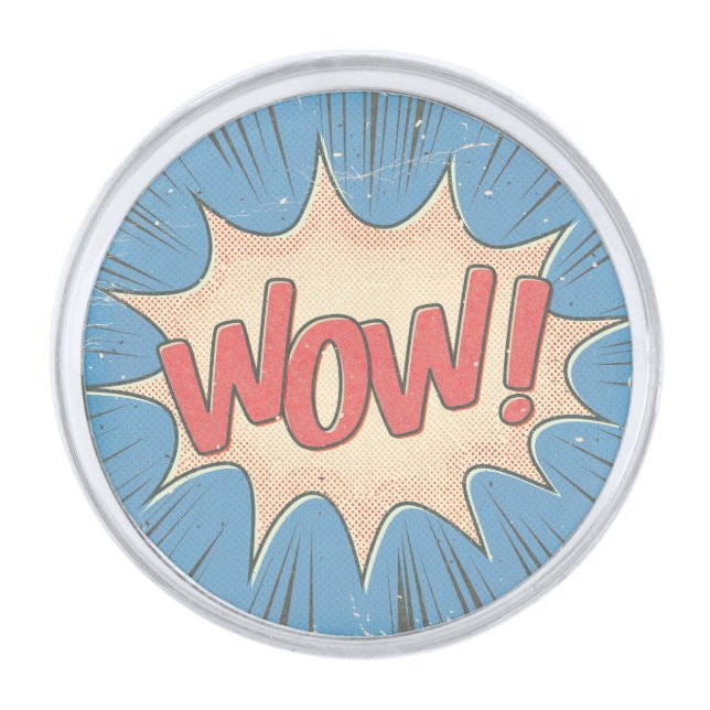 Wow! Silver Finish Lapel Pin (Front)