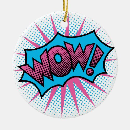 Wow Text Design Ceramic Ornament