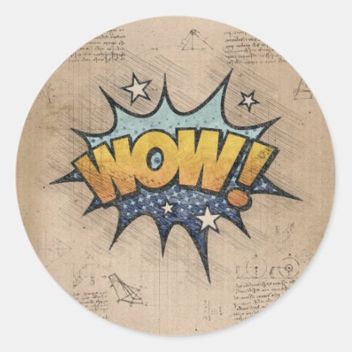 WOW Vintage Comic Book Steampunk Pop Art Classic Round Sticker