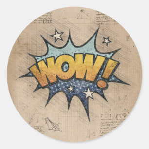 WOW! Vintage Comic Book Steampunk Pop Art Classic Round Sticker
