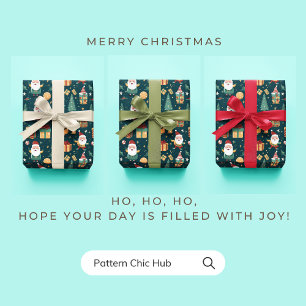 WP01 Santa Claus Christmas Tree Gift Boxes Green Wrapping Paper