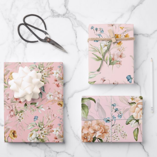 WP | Dutch Still Life Florals on Pale Pinks Wrapping Paper Sheets (Front)