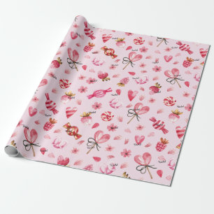 WP Name, Candy & Hearts 29in by 6ft Valentines Wrapping Paper