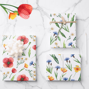 WP Names 3 Colorful 19x29 Watercolor Wildflowers Wrapping Paper Sheets