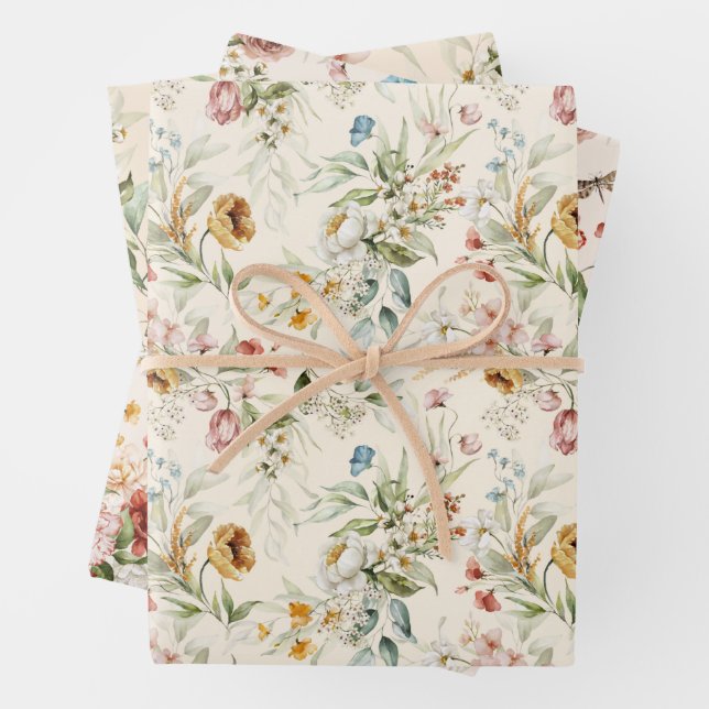 WP | Sm Print Dutch Still Life Floral 19x29 (3) Wrapping Paper Sheets (In situ)