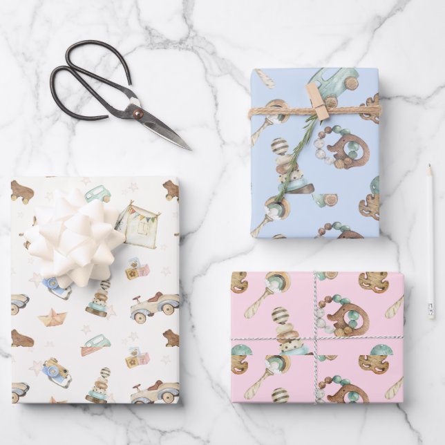WP | Smaller Print Vintage Toy Wrapping Paper (Front)